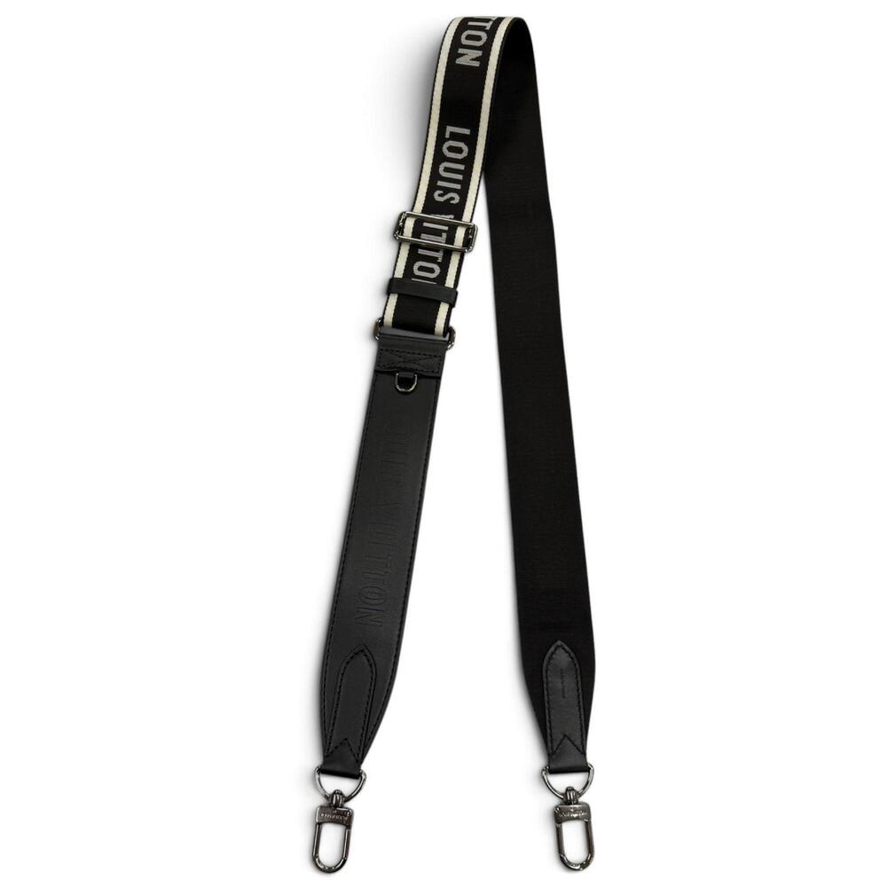 LOUIS VUITTON J02496 Fabric Leather Logo Shoulder Strap Black Silver Hardware...